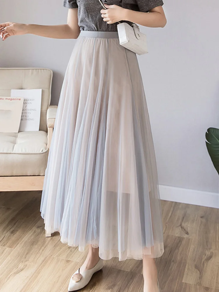 Новая длинная плиссированная юбка из сетки контрастных цветов свободная милая
