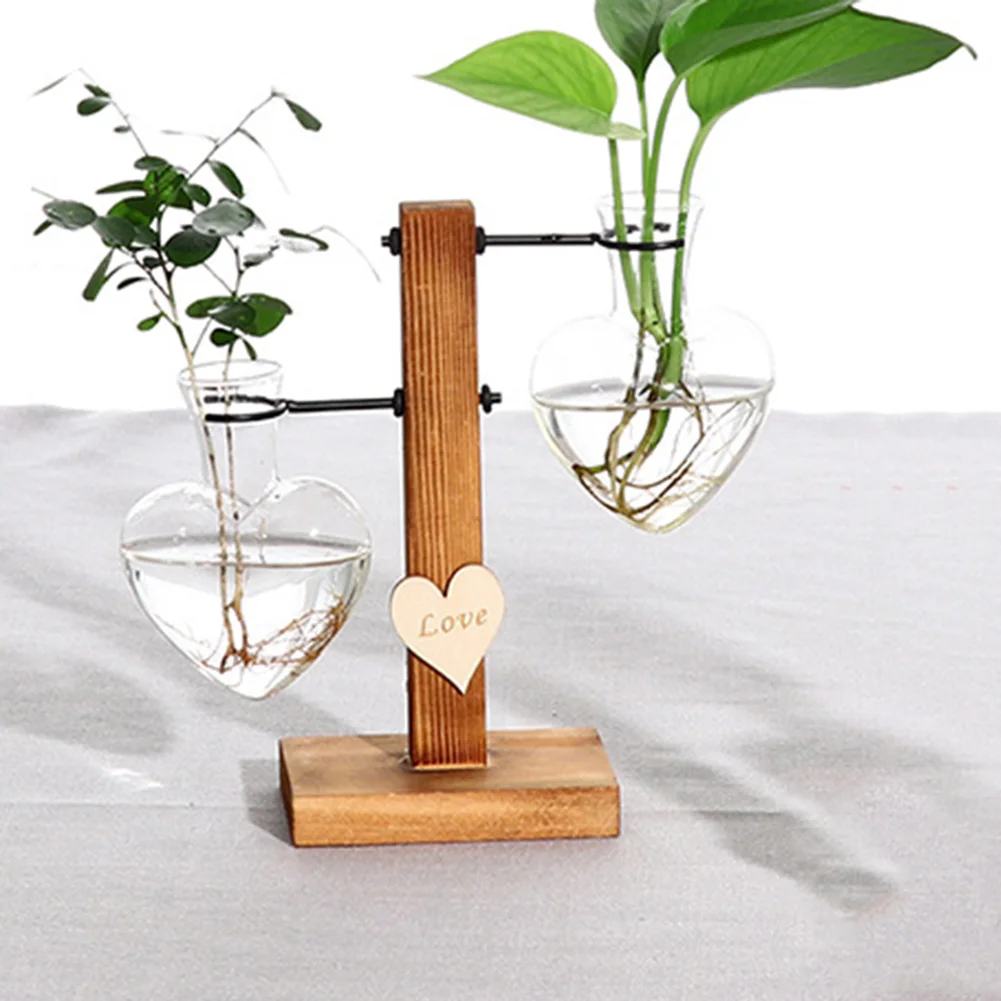 

Terrarium Hydroponic Plant Transparent Vase Vintage Wooden Frame Vase Decoratio Glass Tabletop Plant Bonsai Decor Flower vase