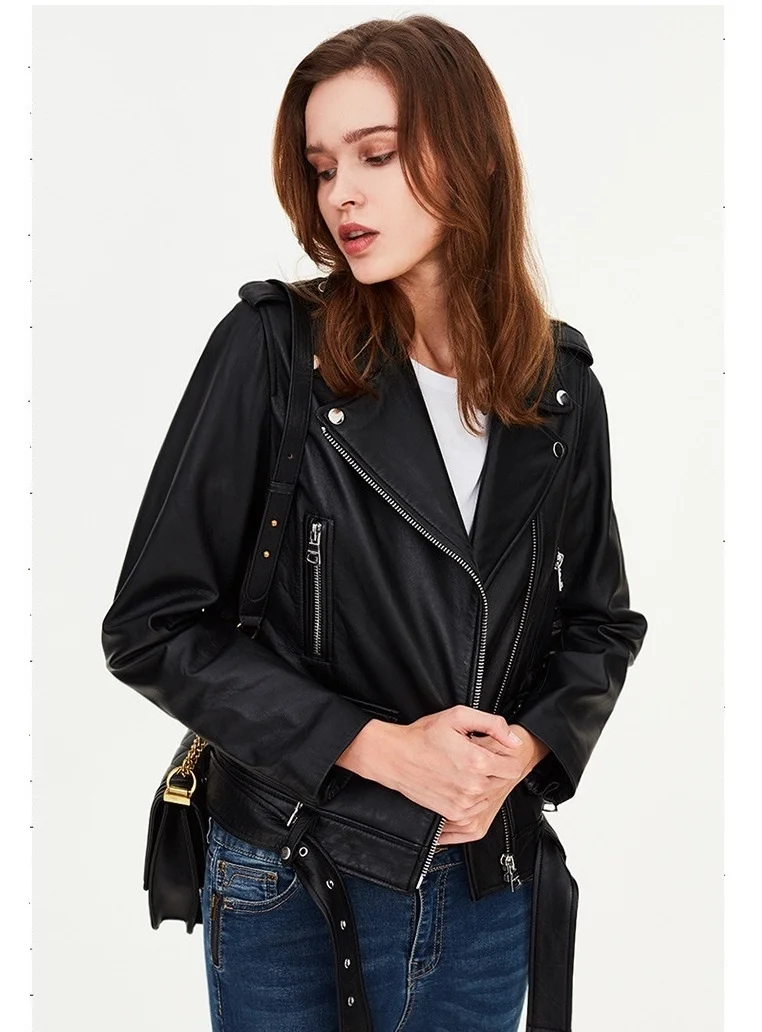 shipping,Genuine leather woman Free slim leather jacket.femme fashion motor sheepskin jacket,plus size leather coat,hot sales