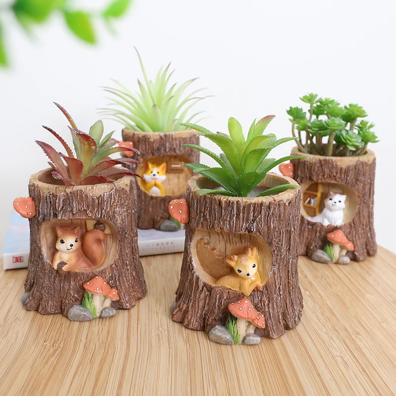 

Succulent Plant Pots Resin Hanging Pot Desktop Planter Outdoor Garden Decoration Creative Tree House Cute Animals Flower Pot