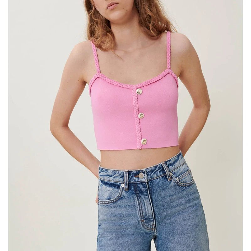 

EOS2023 Весенний новый дизайн женский розовый трикотажный Cami CropTop'