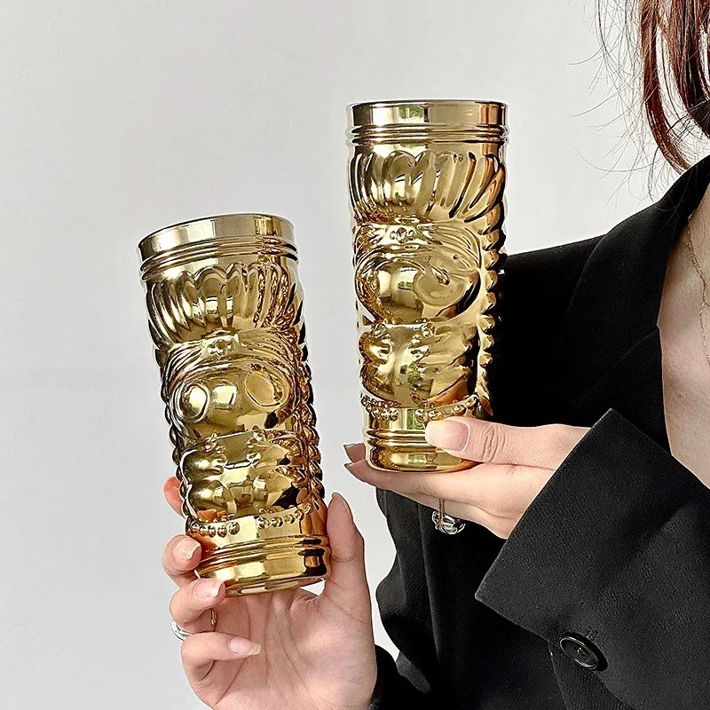

Гавайская кружка Tiki, стеклянный Гальванизированный золотой бокал для коктейлей, бокал для пива, украшение для бара, бокал для мартини, чашка для напитков, кофейная чашка