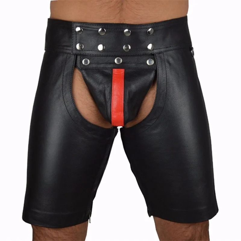 

sexy wetlook Faux Leather lingerie hot exotic Men latex leggings PVC Bondage Open Cortch Shorts gay fetish trousers costume Pant