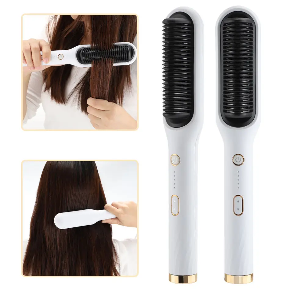 

Straightening Heating Combs Men Beard Hair Straightener Ceramic Curler Professional Heated Comb Electric Hair Brush Straightener