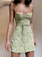 ledp floral print short summer dresses woman2022spaghetti strap mini dress boho sundress bandage backless sexy dress pink green