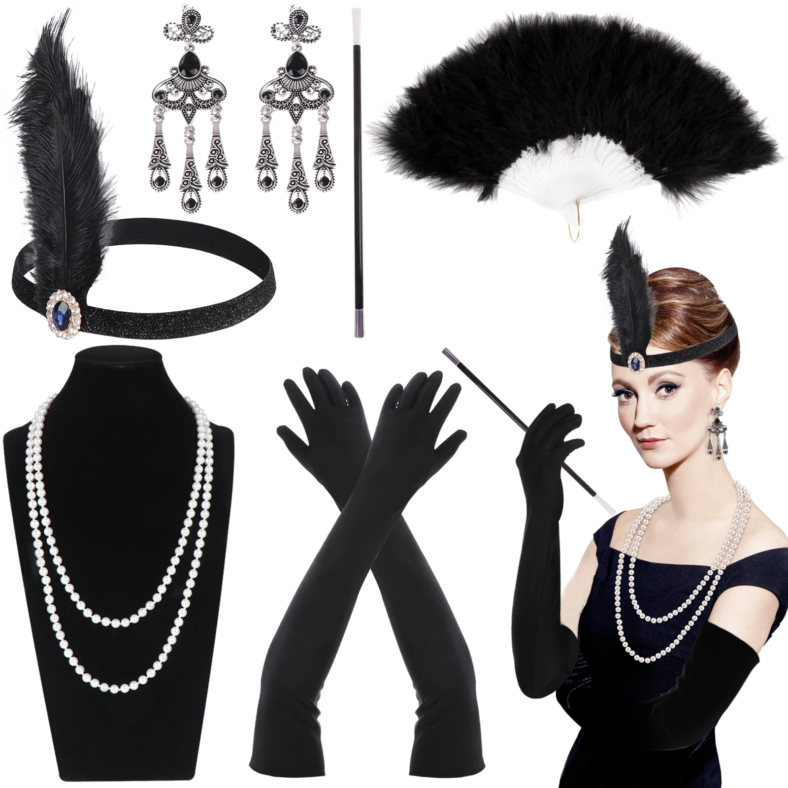 

Women's Black Feather Crystal Headband Fashion New Women Girls Hairwear Vintage Ladies Party Props Dress Accessories