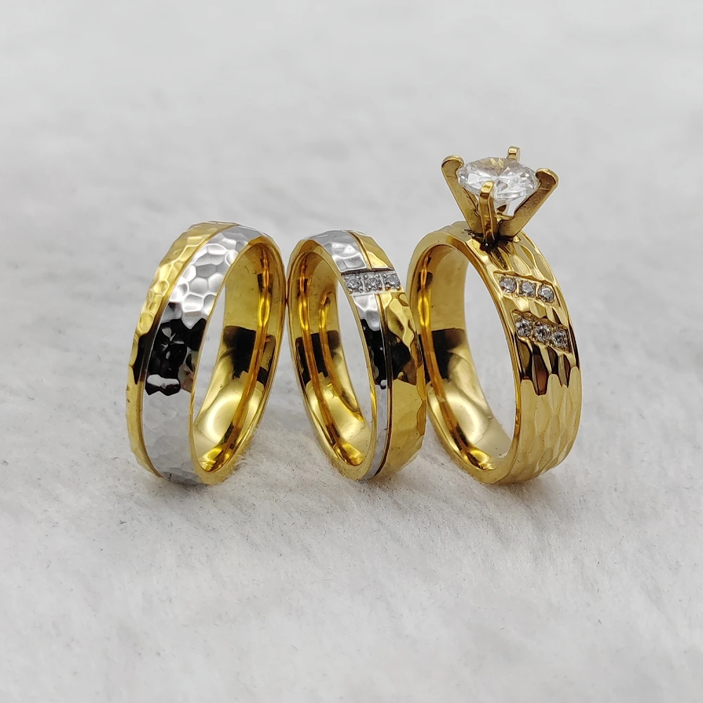 Traditional Western Statement Wedding Commitment Ring Gold 18k Plated Surgical Steel Jewelry Bridal Couples Rings Woman