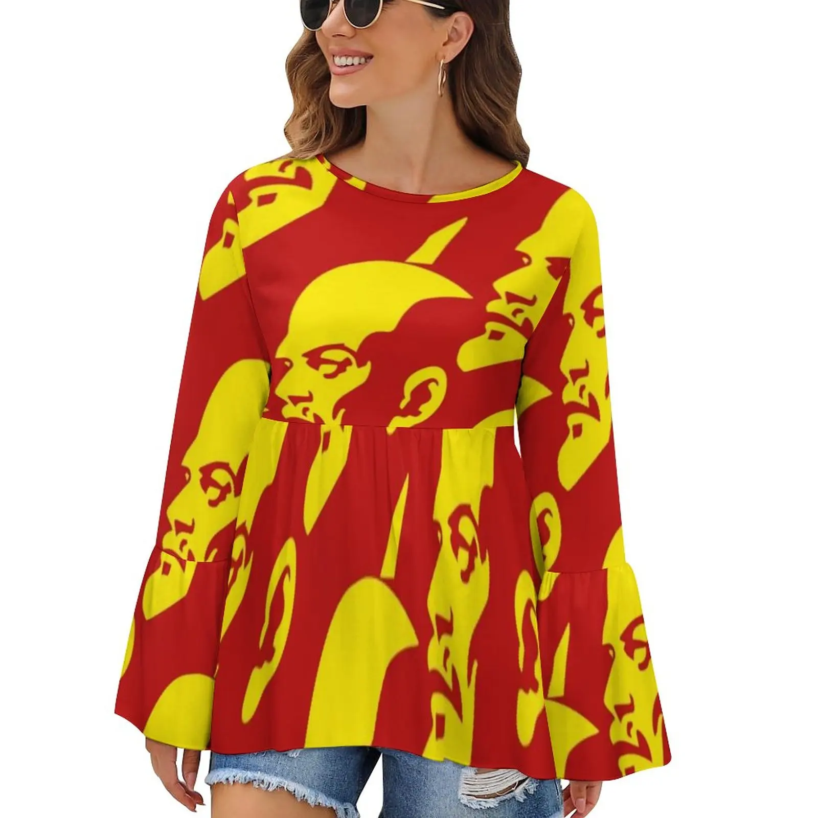 

Коммунистическая блузка Владимир с длинными рукавами винтажная Весенняя туника топ Женская кукольная рубашка в Корейском стиле