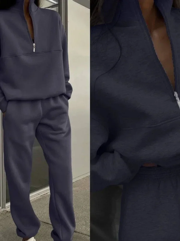 Спортивный костюм женский из двух предметов однотонный пуловер с длинным