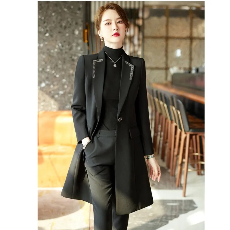 

Commute Suits For Women's Fashion Elegant Autumn NEW Long Blazer One Button Special Crystal Beautify OL Queen Clothes