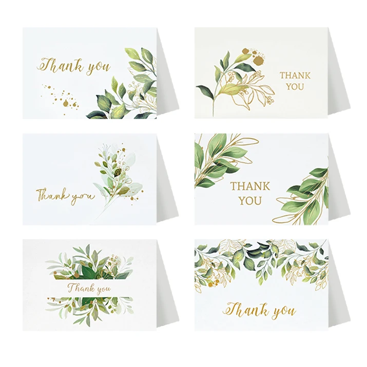 

6pcs Thank For You Card Bronzing Letter Plant Greeting Cards for Small Shop Gift DIY Crafts Decoration Card Home Party Supplies
