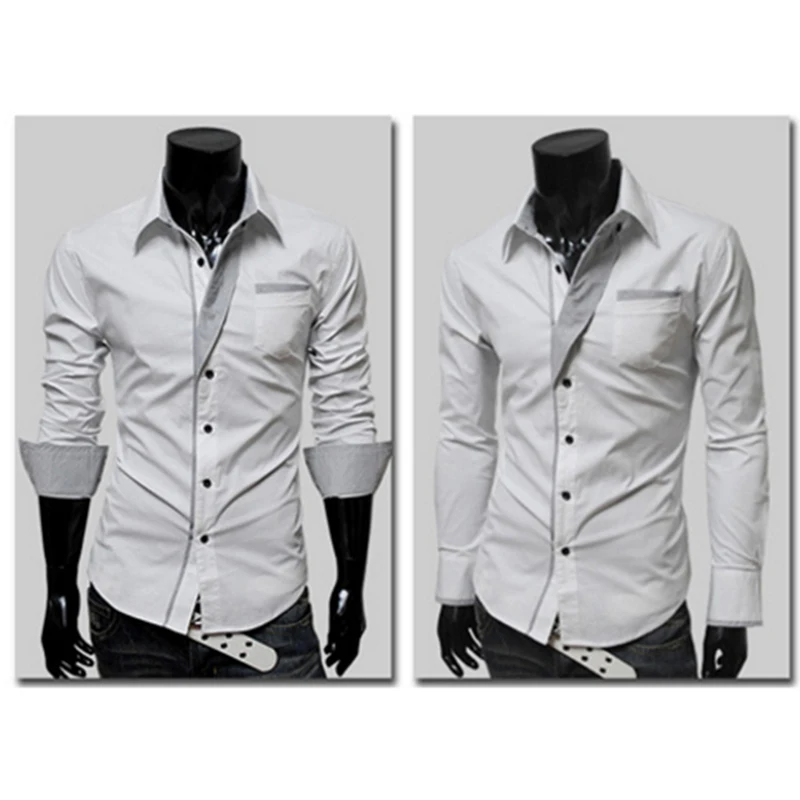 

Shirt Fashion Clothing Men's Sleeve Man Slim Shirts Male Spring Autumn Tops Men Casual Long Shirt Fit White Stripe