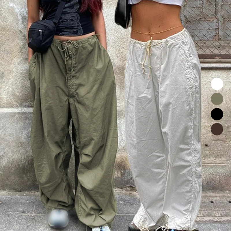

2022 European And American Sports Style Elastic Waist Tie Wide Leg Pants Fashion Loose Casual Drawstring Pleated Trousers Unisex