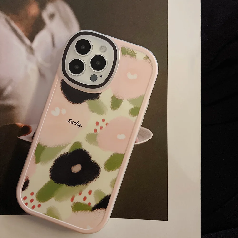 

Retro Art Hazy Black Flowers Lens Protection Phone Case For iPhone 11 12 13 Pro Xs Max Xr X 7 8 Puls SE 2 Cute Sweet Girl Cover