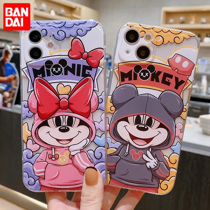 

Bandai Cute Mickey and Minnie Clear Silicon Couple Phone Case For iPhone 7 8Plus XR Xs XsMax 11 12 13 13 Pro Max Phone Case