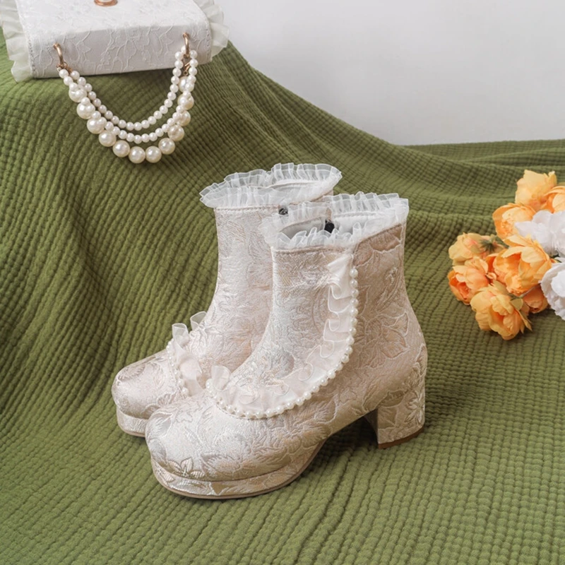 Женские ботильоны с вышивкой и жемчугом 5 см 45 46 47 48 US17