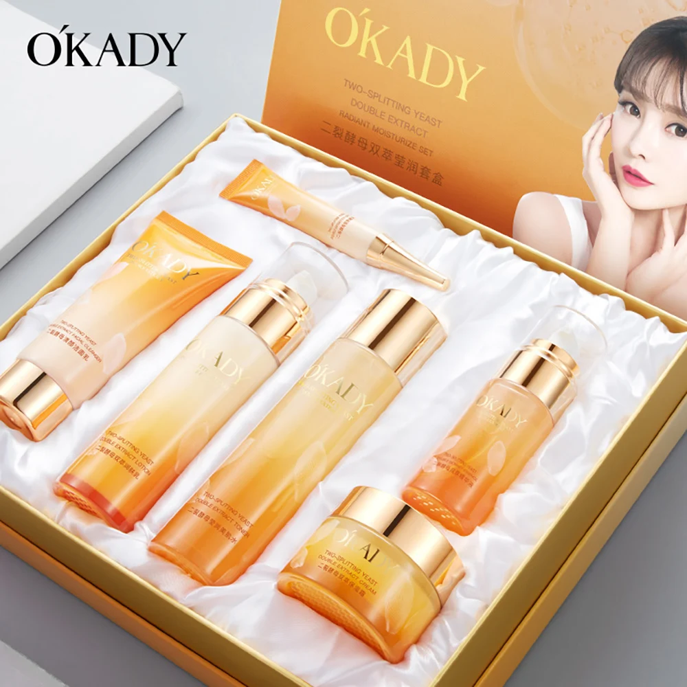 OKADY Two Crack Yeast Moisturize facial products kit Face Serum Brightening Toner Face Cream Eye Cream korean skin care products
