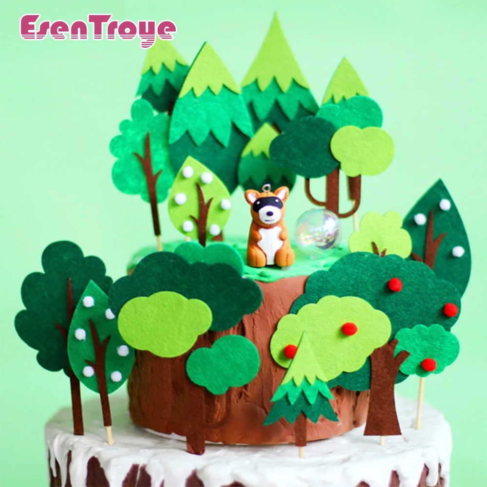 

Jungle Safari Cake Topper Birthday Cake Decoration Felt Wild Forest Cupcake Toppers Woodland Animal Kids Party Favors Supplies