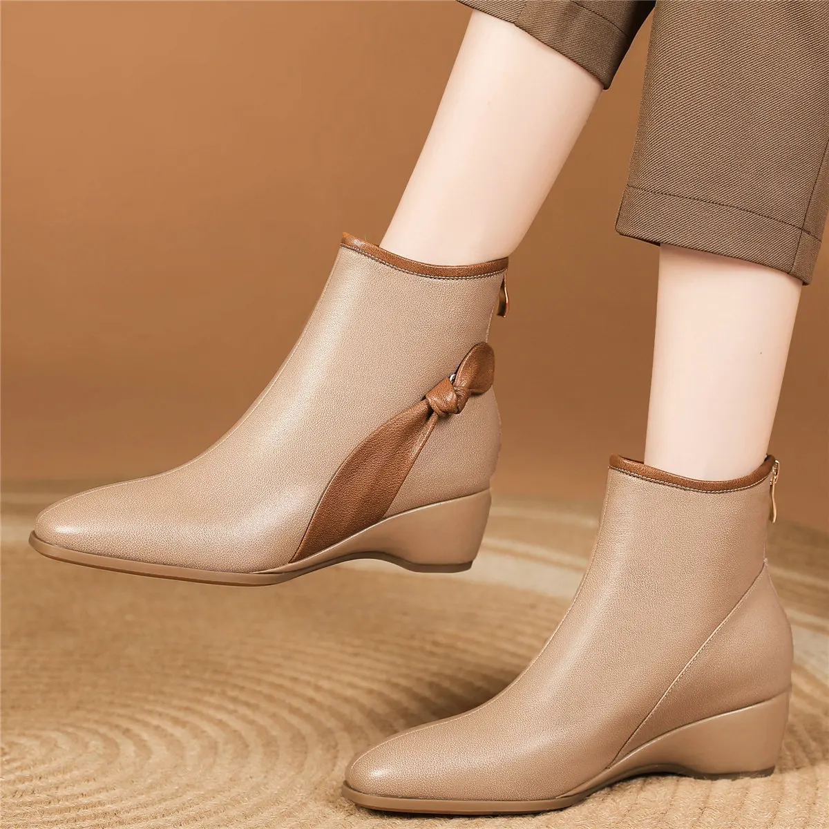 High Top Fashion Sneakers Women Genuine Leather Wedges High Heel Ankle Boots Female Winter Square Toe Pumps Shoes Casual Shoes