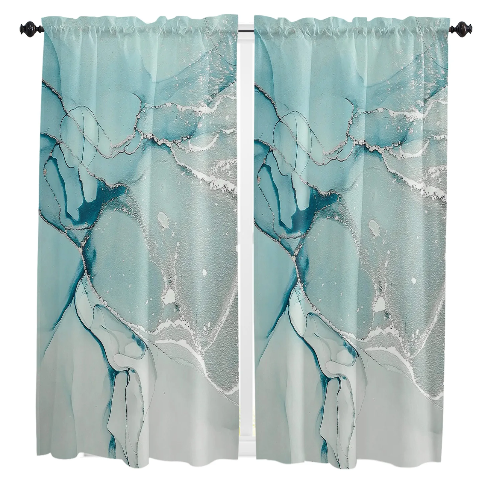 

Marble Green Small Curtain Rod Pocket Short Curtains Half Drapes Partition Cabinet Door Window Curtains Home Decor