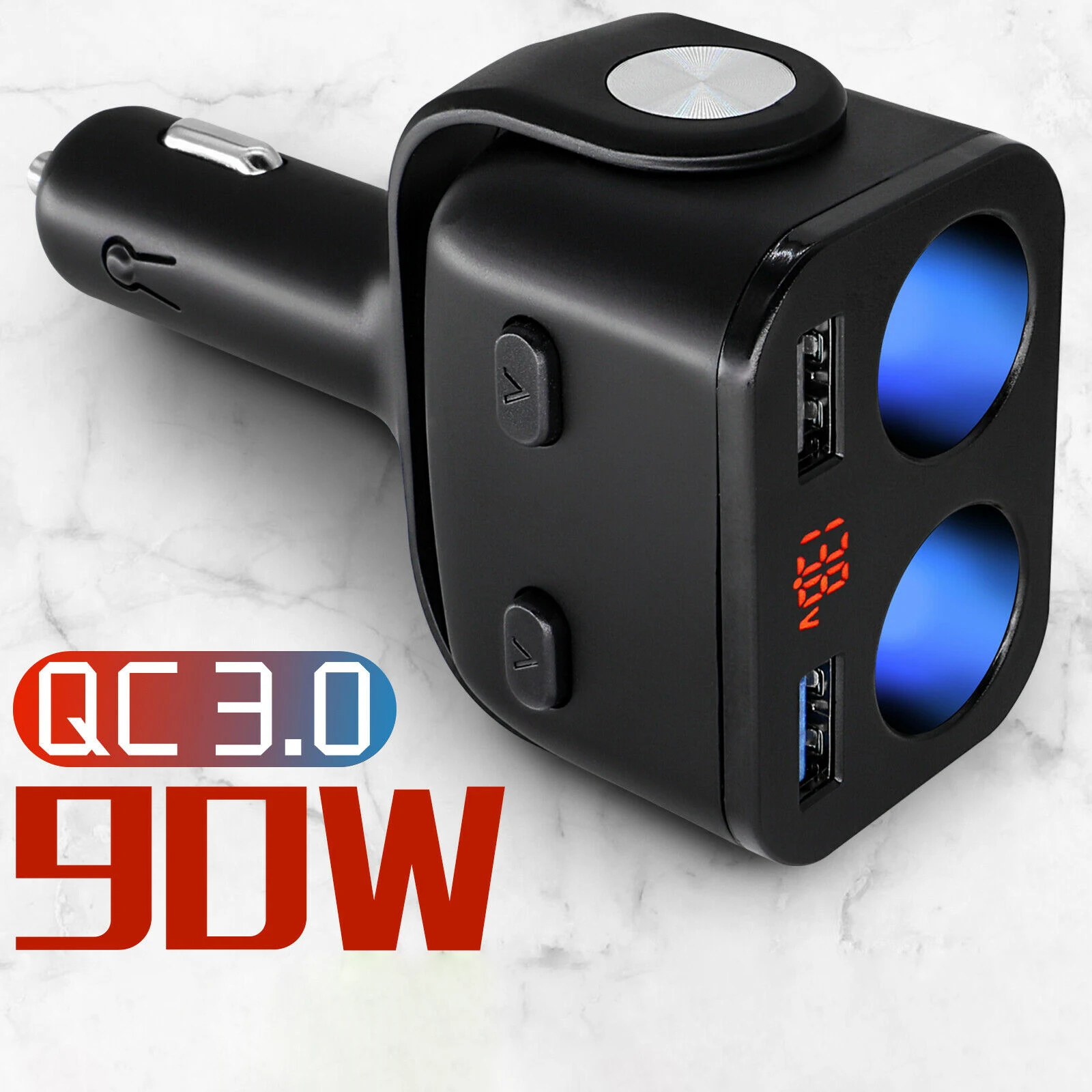 

Cigar Lighter Car Cigar Lighter Dual USB Charger 12 LED 2 Way 90W Fast Charger QC3.0 110m Mx 67m Mx 43mm 3.4A 5V