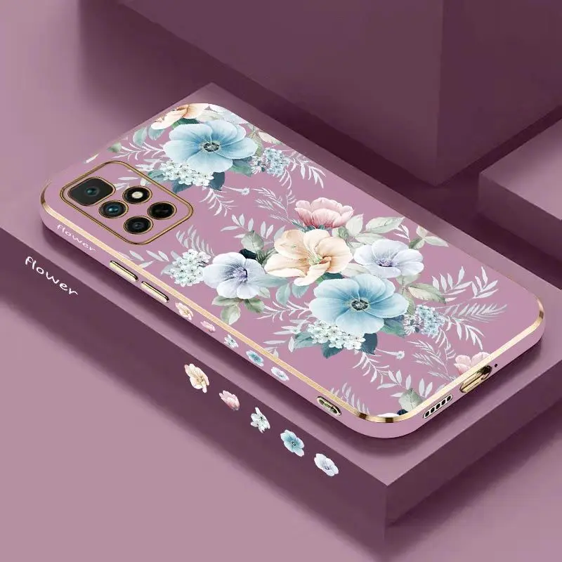 

Colored Jasmine Flowers Luxury Plating Phone Case For Xiaomi Redmi 10 10A 12C 9 10C 9T 9A A1 9C Cover