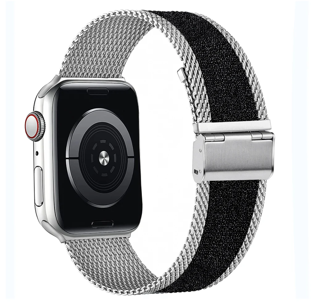 

Ремешок Блестящий для Apple watch band 40 мм 44 мм 41 мм 45 мм 44 мм, мягкий эластичный нейлоновый Браслет «Миланская петля» для iWatch Series 3 4 5 SE 6 7
