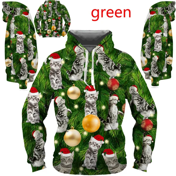 Newest Fashion Christmas Cute Animal 3d Hoodie Funny Printed Pullover Hip Hop Casual Sweatshirt