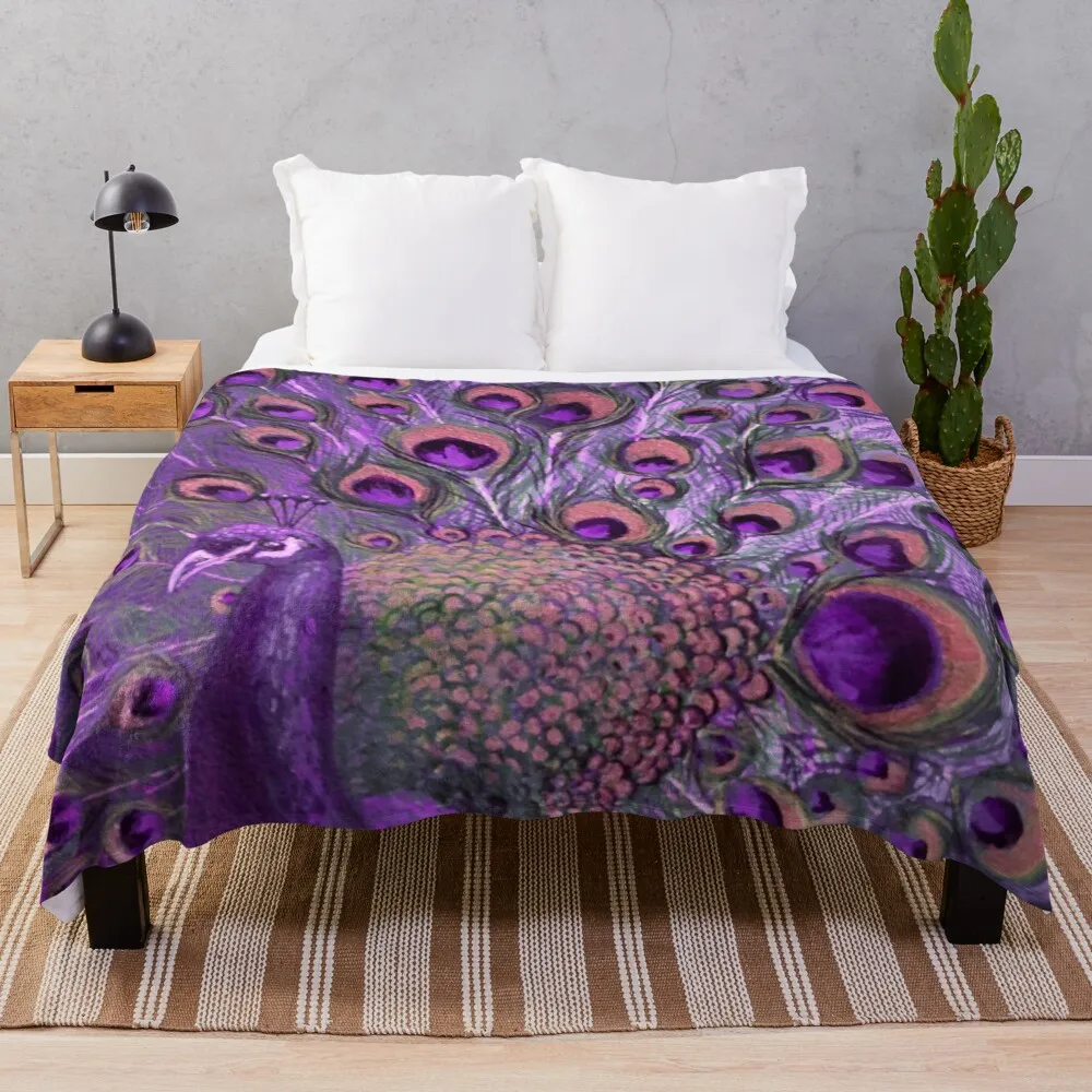 

Purple Peacock Full Glory Throw Blanket crochet crochet Single blanket extra large blanket