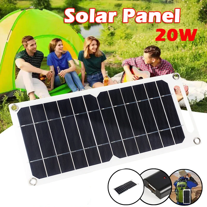 

20W 5V Outdoor Monocrystalline Solar Panel USB Solar Cell Phone Charger Waterproof Hike Camping Portable Cells Power Bank Panels