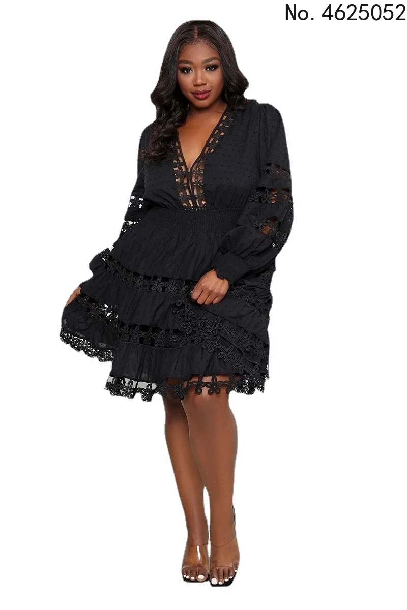 

Женское винтажное вечернее платье миди, элегантное кружевное платье с V-образным вырезом, рукавом 2022 и широким поясом, 3/4