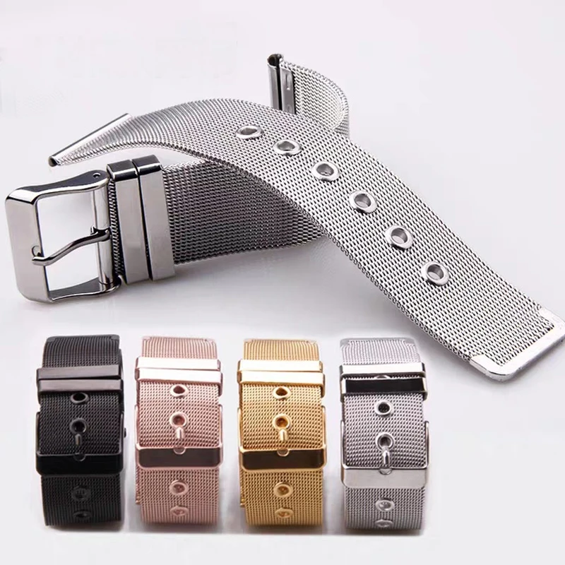 Milanese Mesh Watchband Stainless Steel Metal Strap 18mm 20mm 22mm 24mm Universal Men Women Mesh Pin Buckle Bracelet Accessories