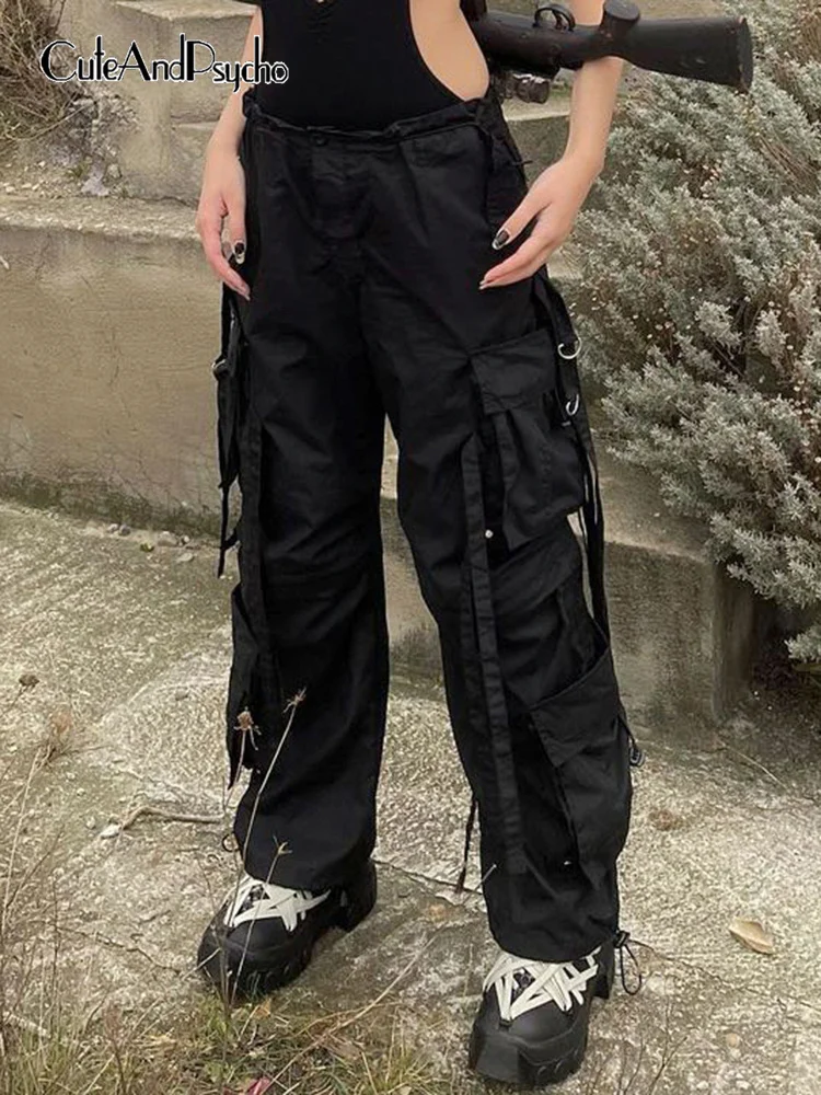 

Cuteandpsycho Gothic Streetwear Cargo Pants Vintage Casual Big Pockets Straight Trousers Techwear Fashion Baggy Sweatpants Chic