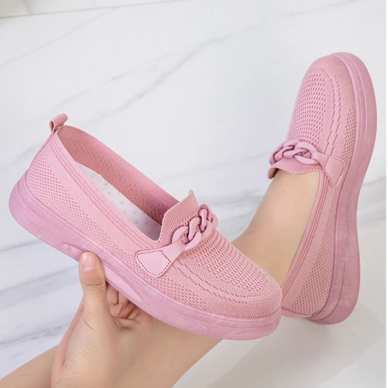 

2022 Trend Women's Ballet Flats Breathable Knitted Loafers Slip-on Shoes Elegant Female Sneakers Women's Summer Footwear
