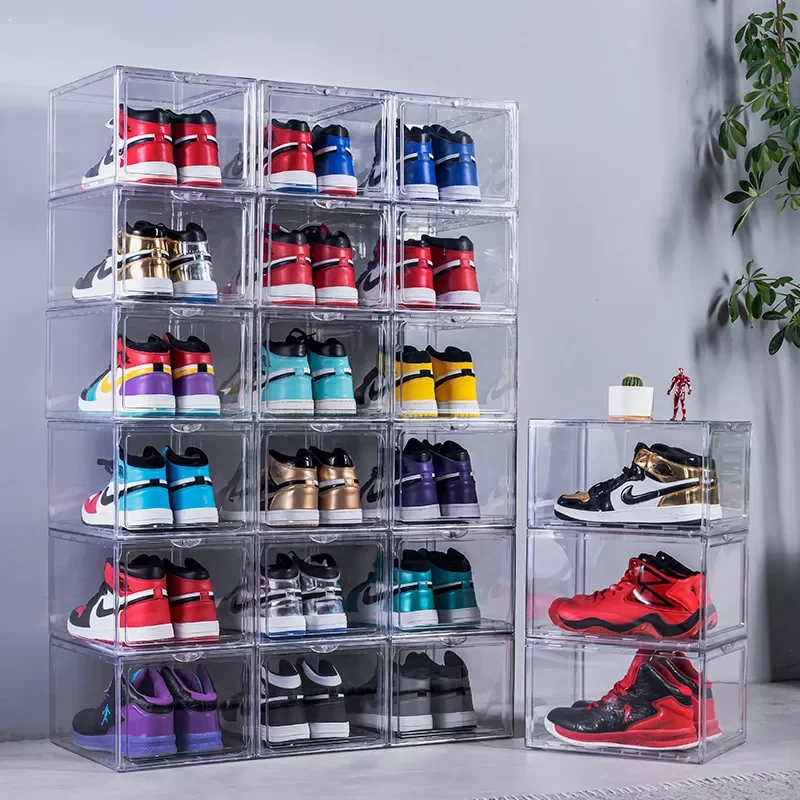 

High Top Magnetic Home Basketball Shoe Box Moisture-Proof Dust-Proof Plastic Acrylic Clear Shoe Storage Box Shoe Cabinet