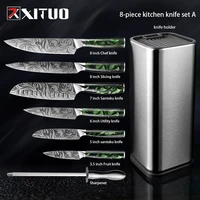 xituo 5cr15 stainless steel 8 pcs set kitchen knives sharp chef knife knife holder sharpening stick resin handle utitily tools