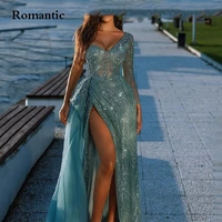 romantic new fashion prom dress side high silt sweetheart with beads long evening gowns saudi dubai dress for women plus size