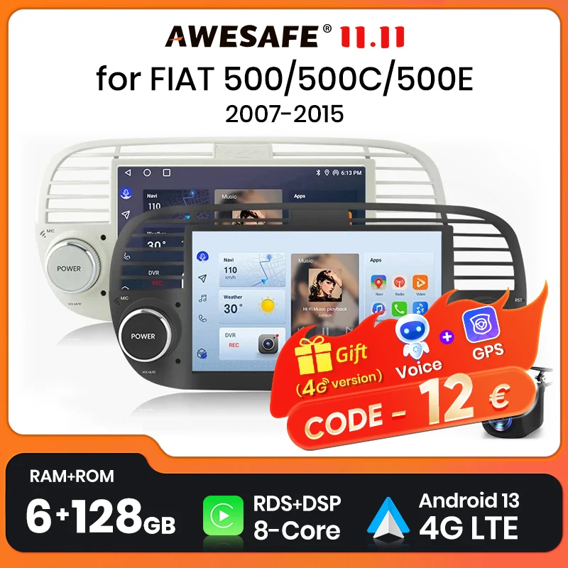AWESAFE беспроводной CarPlay Android авто радио для FIAT 500 Abarth 2007 2008 2009 2010 2011 2012 2013 2014 2015