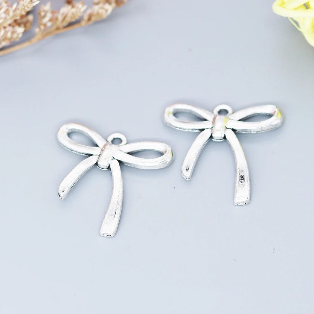 

10PCS Bow Charms Antique Silver Plated Antique Bronze Color Charm Pendant For Jewelry Findings
