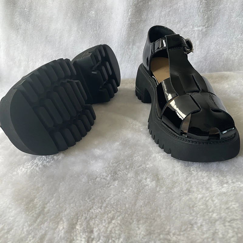 2023 Summer New Roman Sandals Ladies Genuine Leather Fashion Hollow Weave Retro Thick Heel Women Sandals