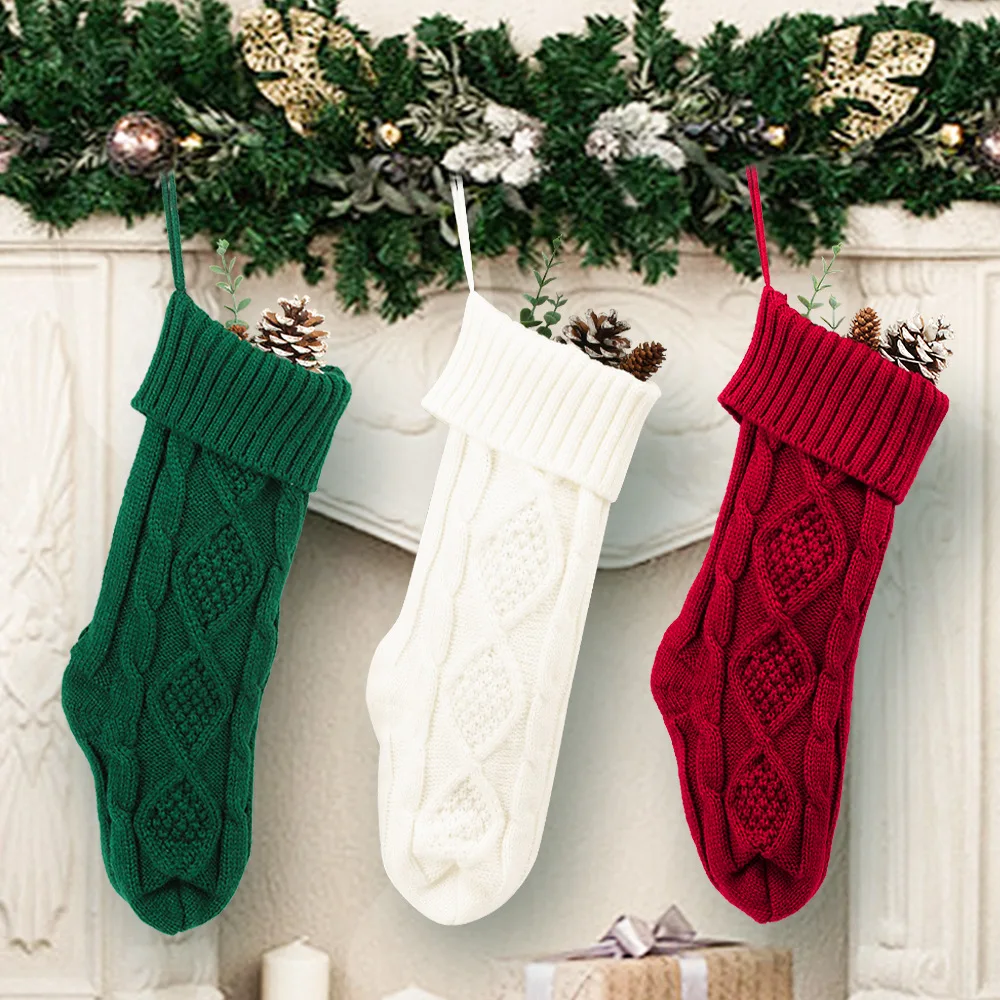 

4 Colors of Large Christmas Socks Gift Bag Knitted Christmas Pendant Christmas Socks