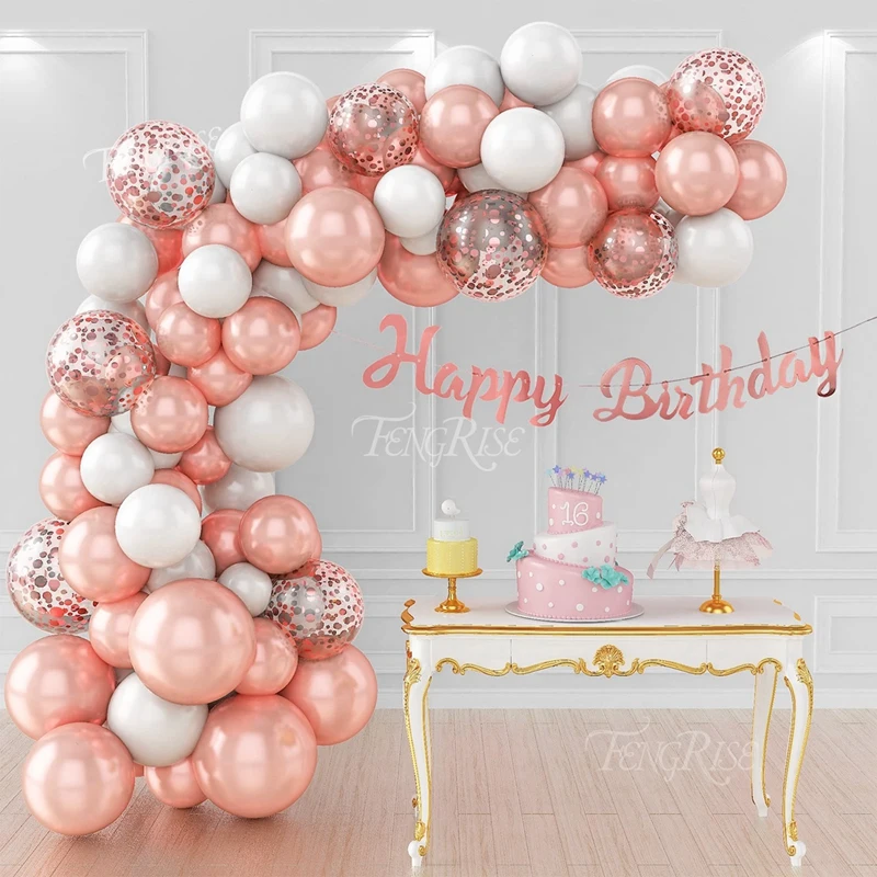 

Macaron Pink Rose Gold Balloons Garland Confetti Latex Balloon Arch Wedding Birthday Balloon Decoration Baby Shower Foil Globs