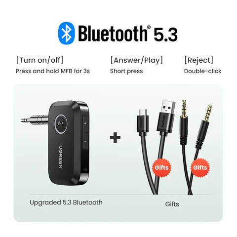 UGREEN Беспроводной адаптер Bluetooth 5.3 3,5 мм