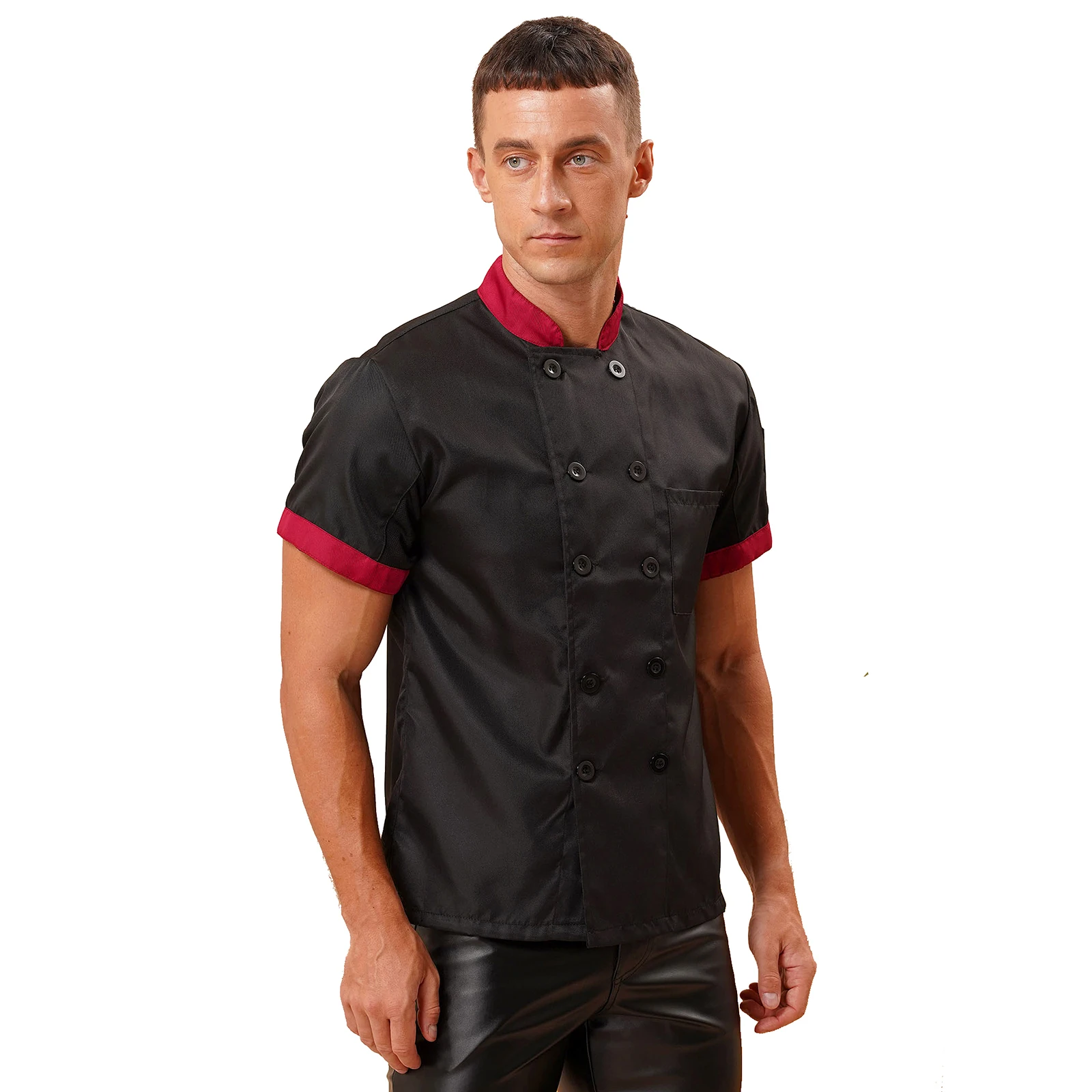 Мужская и Женская куртка шеф-повара контрастных цветов воротник-стойка пальто