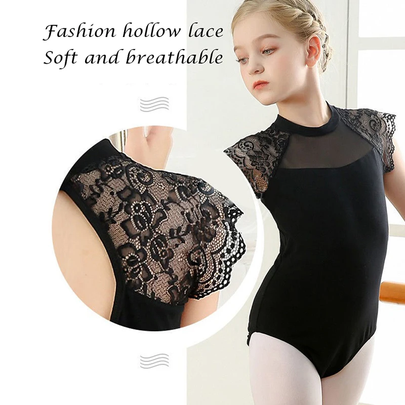 RUYBOZRY Girl's Ballet Leotard Dress for Dance Two Piece Set Short Sleeve Lace Gymnastics Leotards Tutu Dance Skirt Outfit