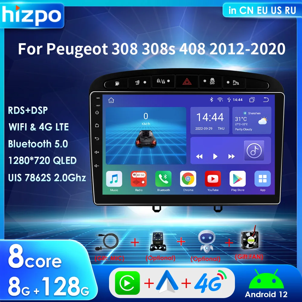 

Hizpo Carplay Android UIS7862S для Peugeot 308 308S 408 Автомагнитола мультимедийный плеер GPS-навигация AudioStereo BT 4G SWC RDS DSP