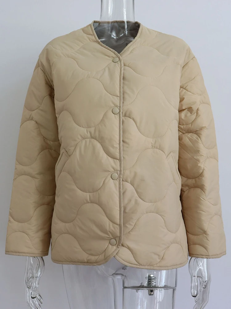 Taruxy Winter Warm Cotton-Padded Coats Women Round Neck Single Breasted Casual Pocket Loose Parkas Puffer Jackets Outwear 2022