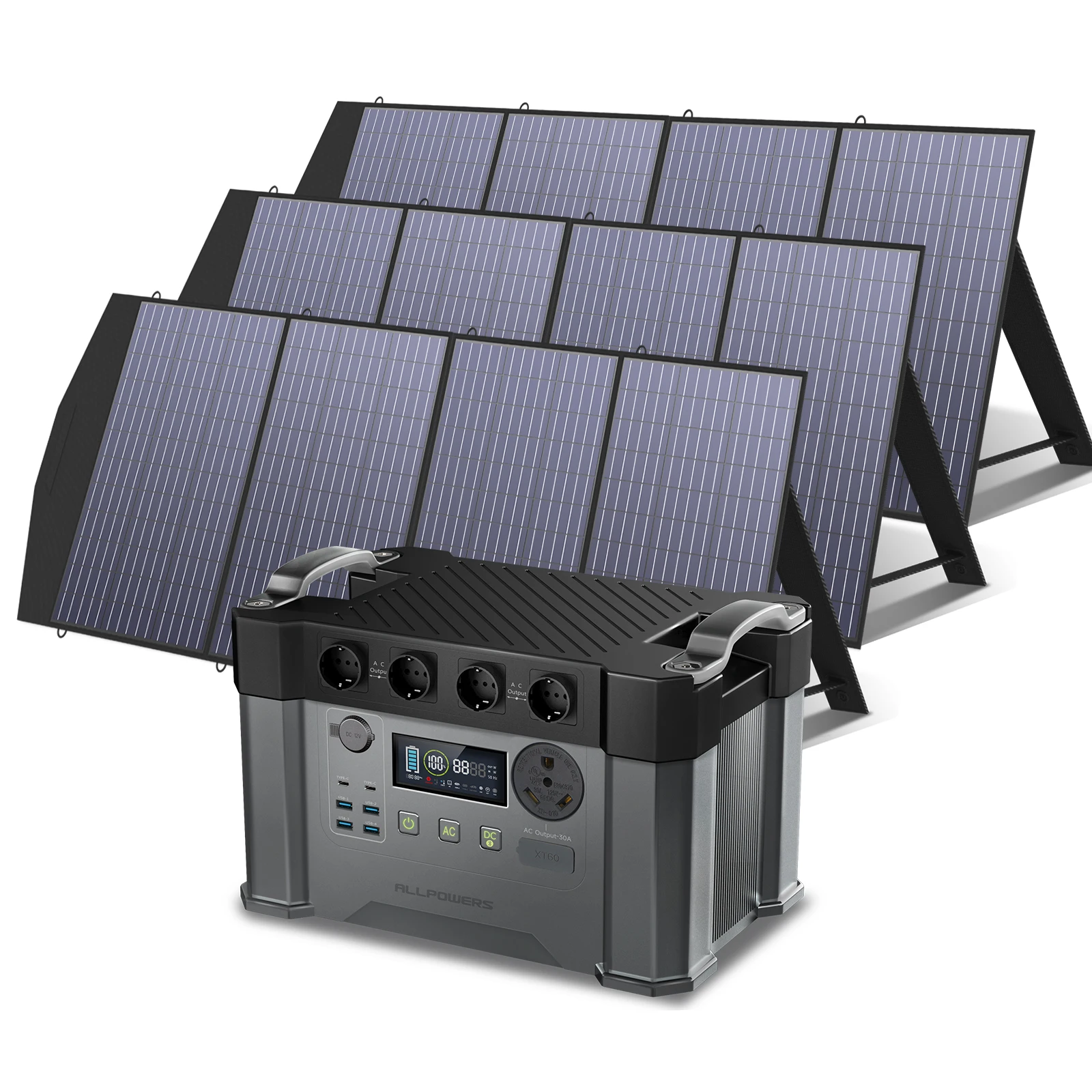 Портативная электростанция ALLPOWERS 2400W 1500Wh, 110V / 230V MPPT солнечный генератор с 200W 400W 600W солнечными панелями (опционально)