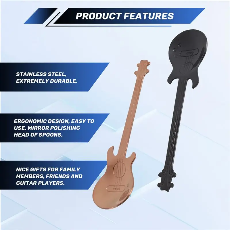 Фото Кофейные ложки BHTS-Guitar, 6 штук, креативные милые ложки из нержавеющей стали в форме гитары (разноцветные) №4