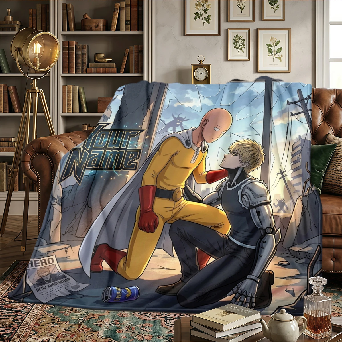 Фото Фланелевое одеяло с индивидуальным принтом One-Punch Man - теплое и уютное, идеально подходит для спальни, дивана, кровати, кресла, пикника, путешествий - HE63 №4
